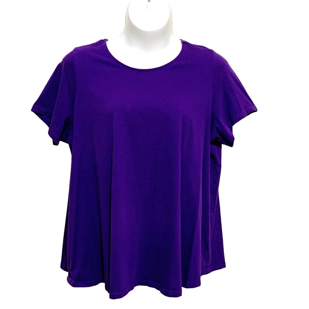 Roaman's Knit Top Womens Size 2X (26/28) Dark Purple Short Sleeve Flowy Cotton